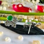 Marcasite Elephant Green Stone Studs in Rhodium Silver - Image 3