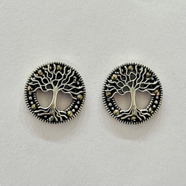 Marcasite Tree of Life Stud Earrings in Rhodium Silver
