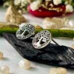 Marcasite Tree of Life Stud Earrings in Rhodium Silver - Image 2