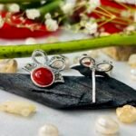 Marcasite Bow Red Stone Stud Earrings in Rhodium Silver - Image 3