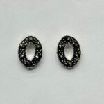 Marcasite Open Oval Cutout Stud Earrings in Rhodium Silver