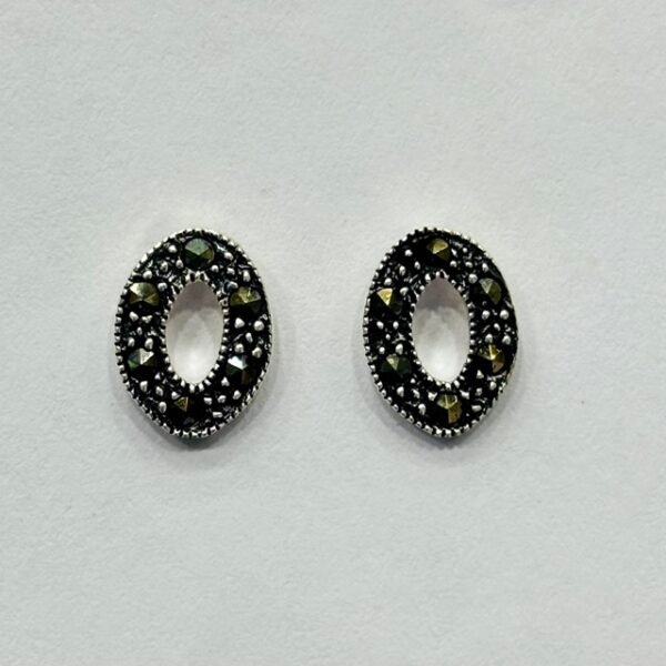 Marcasite Open Oval Cutout Stud Earrings in Rhodium Silver