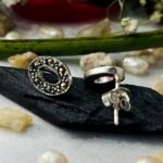 Marcasite Open Oval Cutout Stud Earrings in Rhodium Silver - Image 3