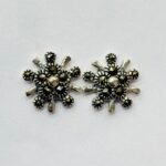 Marcasite Sunburst Pattern Stud Earrings in Rhodium Silver
