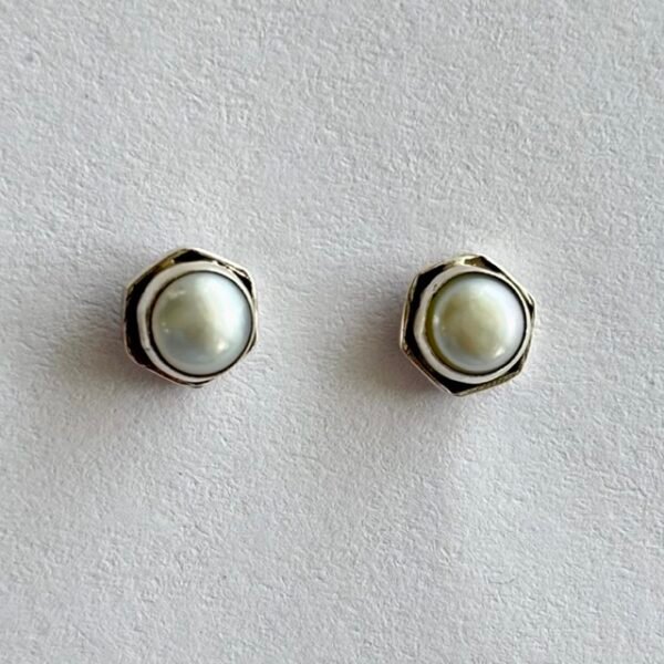 Petite Marquise Pearl Stud Earrings in Rhodium Silver