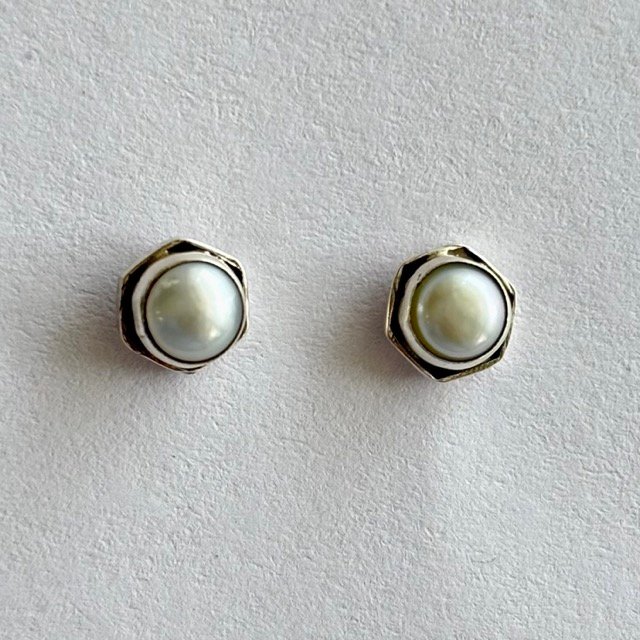 TPS-PE-002-1 Petite Marquise Pearl Stud Earrings in Rhodium Silver - Image 1