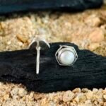 Petite Marquise Pearl Stud Earrings in Rhodium Silver - Image 3