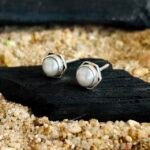 Petite Marquise Pearl Stud Earrings in Rhodium Silver - Image 2