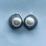 Swirl CZ and Pearl Stud Earrings in Rhodium Silver