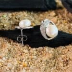 Swirl CZ and Pearl Stud Earrings in Rhodium Silver - Image 3