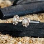 Miniature Pearl Solitaire Stud Earrings in Rhodium Silver - Image 2