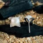 Four-Point Star CZ Pearl Stud Earrings in Rhodium Silver - Image 3