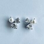 Vine Cluster CZ and Pearl Studs in Rhodium Silver
