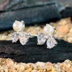 Vine Cluster CZ and Pearl Studs in Rhodium Silver - Image 2