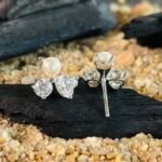 Vine Cluster CZ and Pearl Studs in Rhodium Silver - Image 3