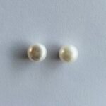 Classic Round Pearl Stud Earrings in Rhodium Silver