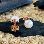 Classic Round Pearl Stud Earrings in Rhodium Silver - Image 3