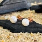 Classic Round Pearl Stud Earrings in Rhodium Silver - Image 2