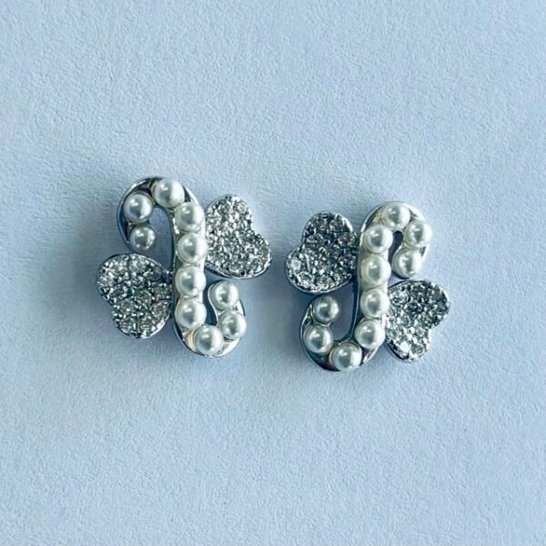 Pave CZ Ribbon Knot Stud Earrings in Rhodium Silver