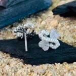 Pave CZ Ribbon Knot Stud Earrings in Rhodium Silver - Image 3