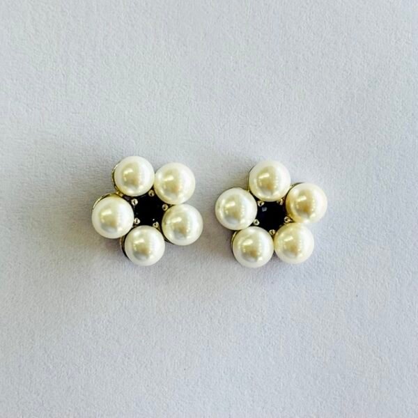 Pearl Daisy Studs with Blue Stone Center in Rhodium Silver