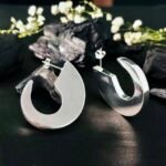 Minimalist Flat Crescent Hoops in Rhodium Silver - Image 3