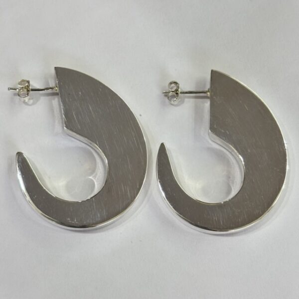 Minimalist Flat Crescent Hoops in Rhodium Silver