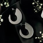 Minimalist Flat Crescent Hoops in Rhodium Silver - Image 2