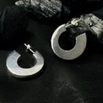 Textured Flat Crescent Hoops in Rhodium Silver - Image 3