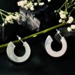 Textured Flat Crescent Hoops in Rhodium Silver - Image 2