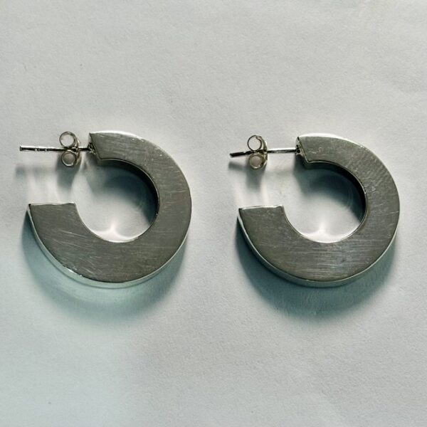 Textured Flat Crescent Hoops in Rhodium Silver