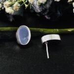 Polished Oval Stud Earrings in Rhodium Silver - Image 3