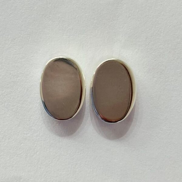 Polished Oval Stud Earrings in Rhodium Silver