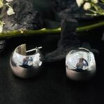 Classic Dome Stud Earrings in Rhodium Silver - Image 3