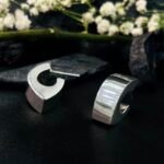 Chunky Curved J-Hoop Earrings in Rhodium Silver - Image 3