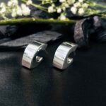 Chunky Curved J-Hoop Earrings in Rhodium Silver - Image 2