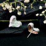 Puffed Heart Stud Earrings in Rhodium Silver - Image 3
