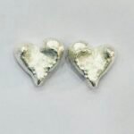 Puffed Heart Stud Earrings in Rhodium Silver