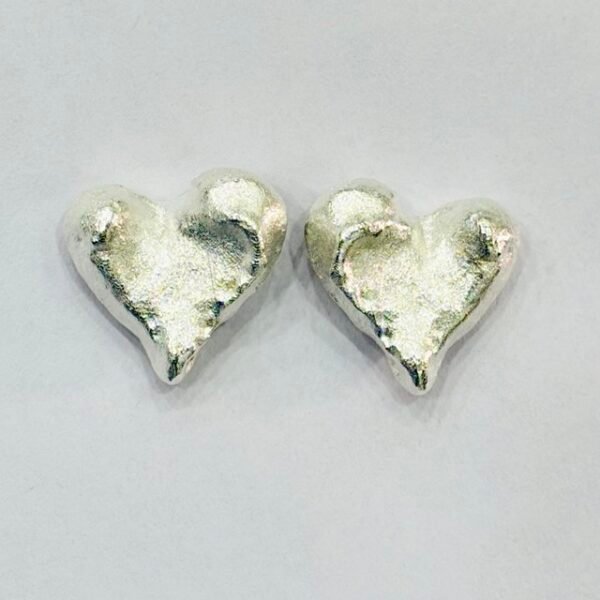 Puffed Heart Stud Earrings in Rhodium Silver