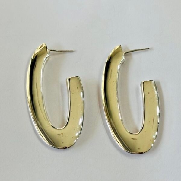 Wavy Oblong Hoop Earrings in Rhodium Silver