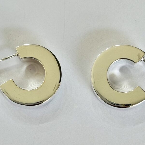 Chunky Flat C-Hoop Earrings in Rhodium Silver