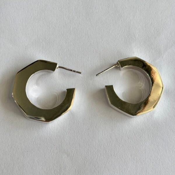 Geometric Hexagon Hoop Earrings in Rhodium Silver