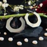 Geometric Hexagon Hoop Earrings in Rhodium Silver - Image 2