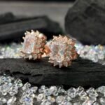 Emerald Cut Sunburst Halo Stud Earrings in Rhodium Silver