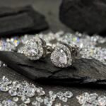 Heart Cut Halo Solitaire Stud Earrings in Rhodium Silver - Image 3