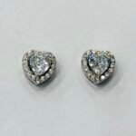 Heart Cut Halo Solitaire Stud Earrings in Rhodium Silver