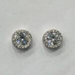 Round Brilliant Halo Solitaire Studs in Rhodium Silver