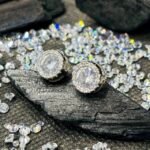 Round Brilliant Halo Solitaire Studs in Rhodium Silver - Image 2