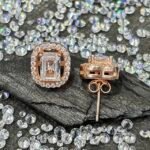 Cushion Cut Halo Solitaire Stud Earrings in Rhodium Silver - Image 3