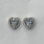 Brilliant Heart Halo Solitaire Studs in Rhodium Silver